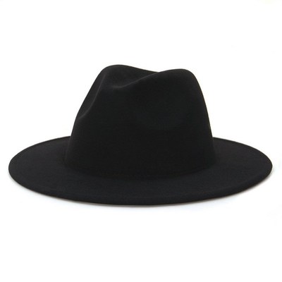 All-match Wide Brim Fedora Hat  Wo Solid Color Wool Felt Hat