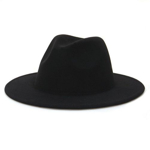 All-match Wide Brim Fedora Hat  Wo Solid Color Wool Felt Hat