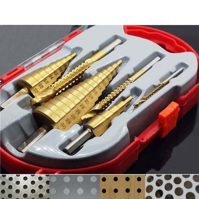 6Pcs HSS Steel Titanium Step Drill Bit Set 4-12/20/32mm Meta