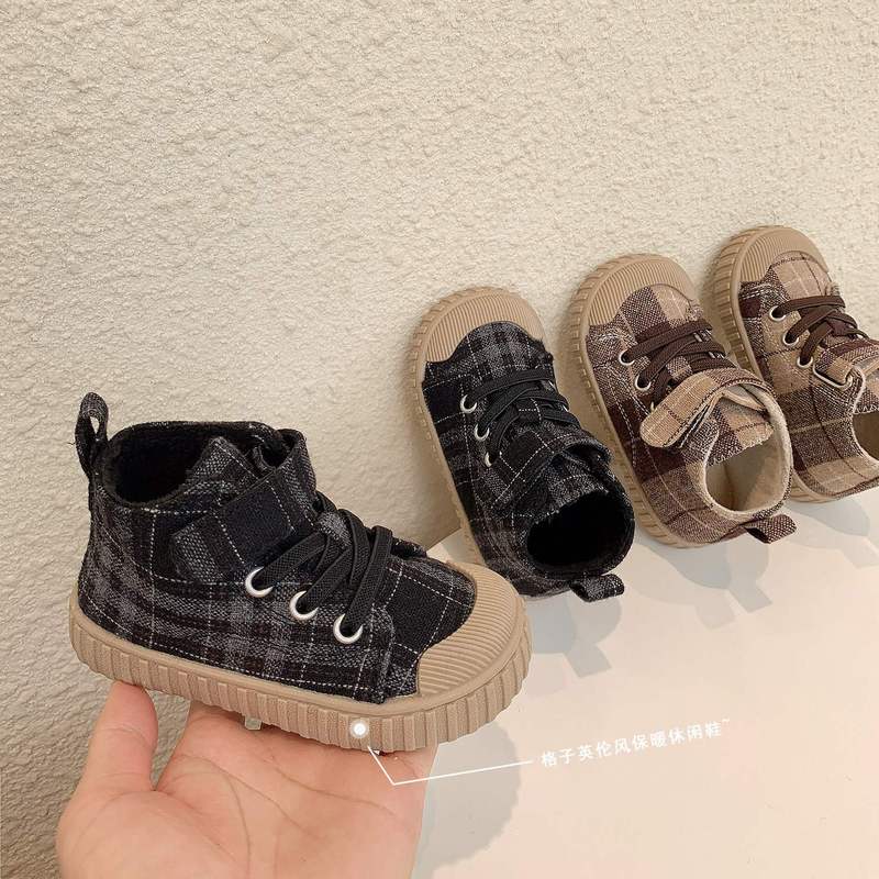 Children's Plush high top canvas shoes 2021 winter K