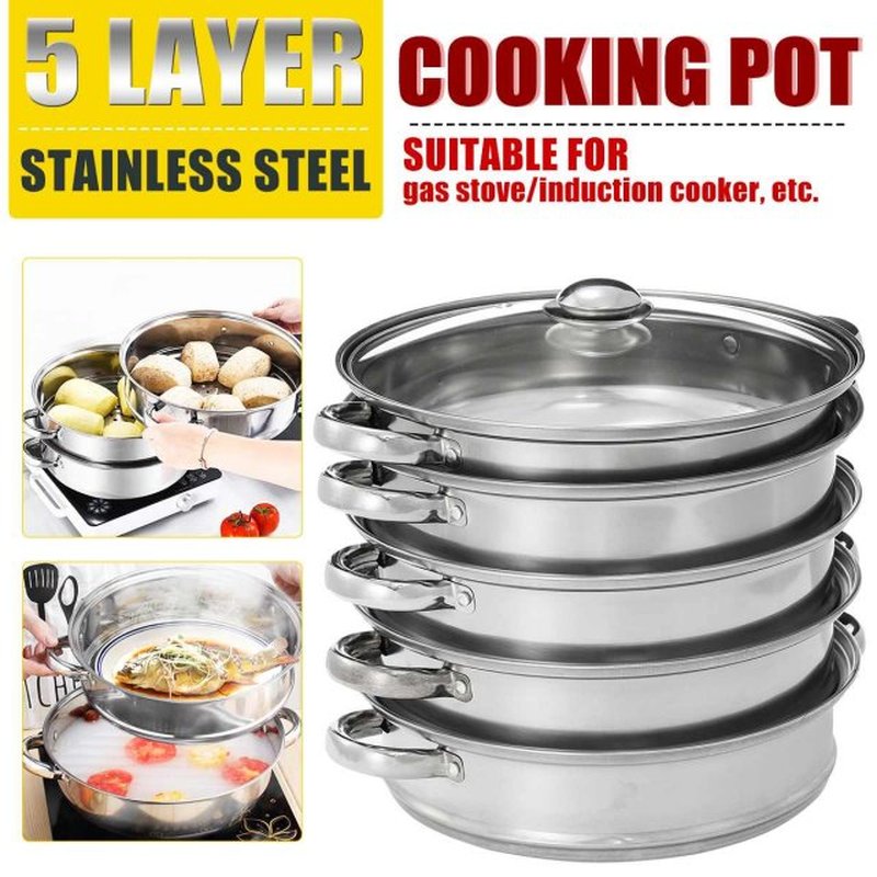 5 Layer 28cm Stainless Steel Steamer Pot Soup Boilers Pot Un