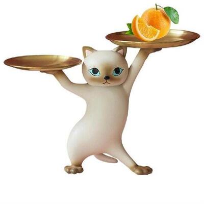 Cat Statue Storage Box Funny Resin Cat Decorative Tray