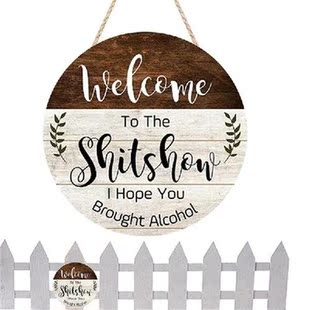 Interchangeable Welcome Sign Door Decorations Round Wood