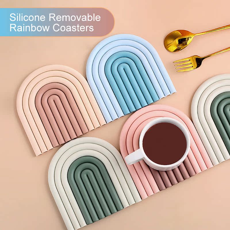 Nordic Style Silicone Removable Rainbow Coasters Insulation