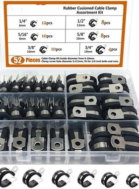 52Pcs Cable Clamp Assort Kit Rubber Insulation Lined P Clips