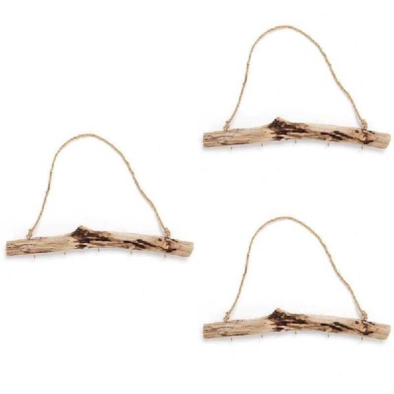 3Pcs Vintage Driftwood Storage Hanging Rack Key Jewelry