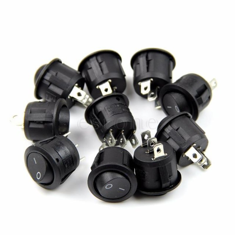 5PCS Black Mini Round 3 Pin SPDT ON-OFF Rocker Switch Snap-i