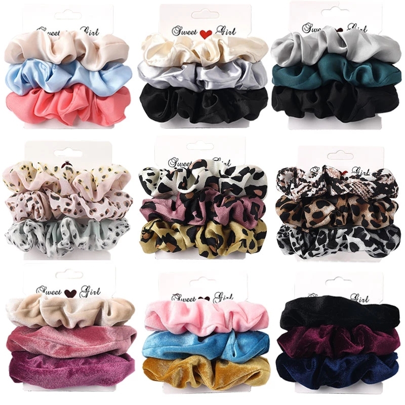 3/5/Pcs Silk Scrunchies Print Leopard Scrunchie Set Elastic