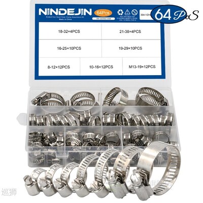 64pcs hose clamp adjustable 8-38mm worm gear hose clip set f