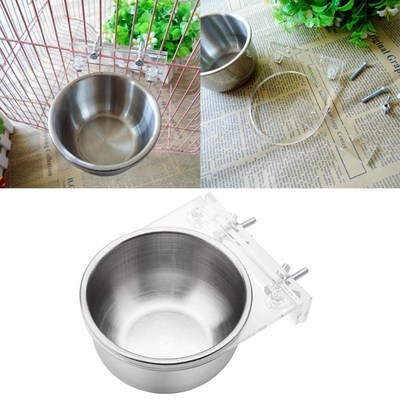 Stainless Steel Water Bowl Bird Food Feeding Cup Dish Parrot