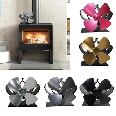 Heat Self-Powered Fireplace Stove Top Fan Quiet 4 Blades Alu