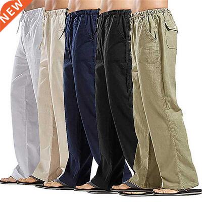 Jodimitty Linen Trousers for Men Wide Cargo Pants Summer Ove