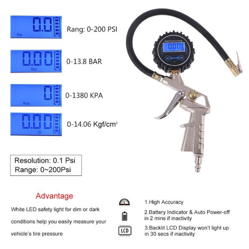 Digital Tire Inflator with Automobile Pressure Gauge Hose an