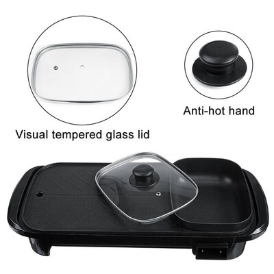 2in1 Electric Griddles Hot Pot Non-stick Electric Grill Indo