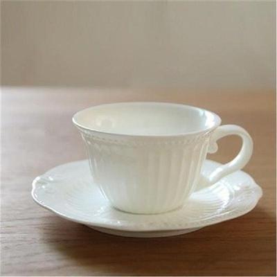 White Embossed Porcelain Tazas Cafe Cup and Saucer Ceramic
