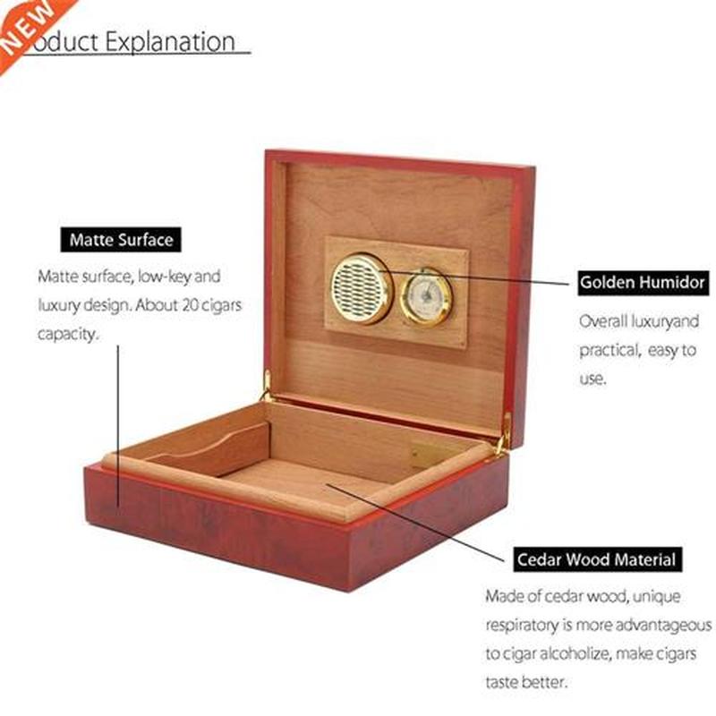 20 Count Brown Ced Wood Lined Cig Humidor Humidifier Wit