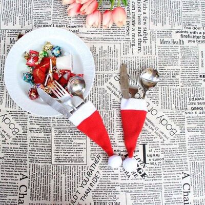 2022 Party Fork Knife Cutlery Holder Bag Pocket Red Santa