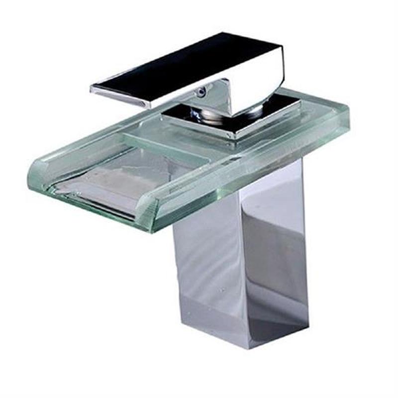 Copper LED Waterfall Glass Hot Cold Water Faucet Light