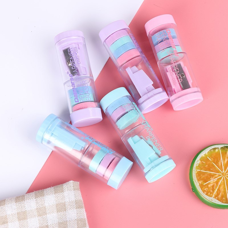 Pencil Sharpener With 4pcs Erasers Kawaii Pencil Sharpener F