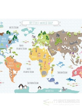 Laeacco Old Map Of The World Animals Living Baby Study Lear