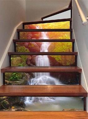 DIY 6pcs 3D Waterfall Stairs Risers Mural Vinyl Stickers
