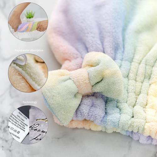Dry Hair Towel With Bowknot Shower Cap Super Absorbent