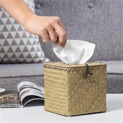 Vintage Handcraft Rattan Tissue Box Seagrass Napkin Holder
