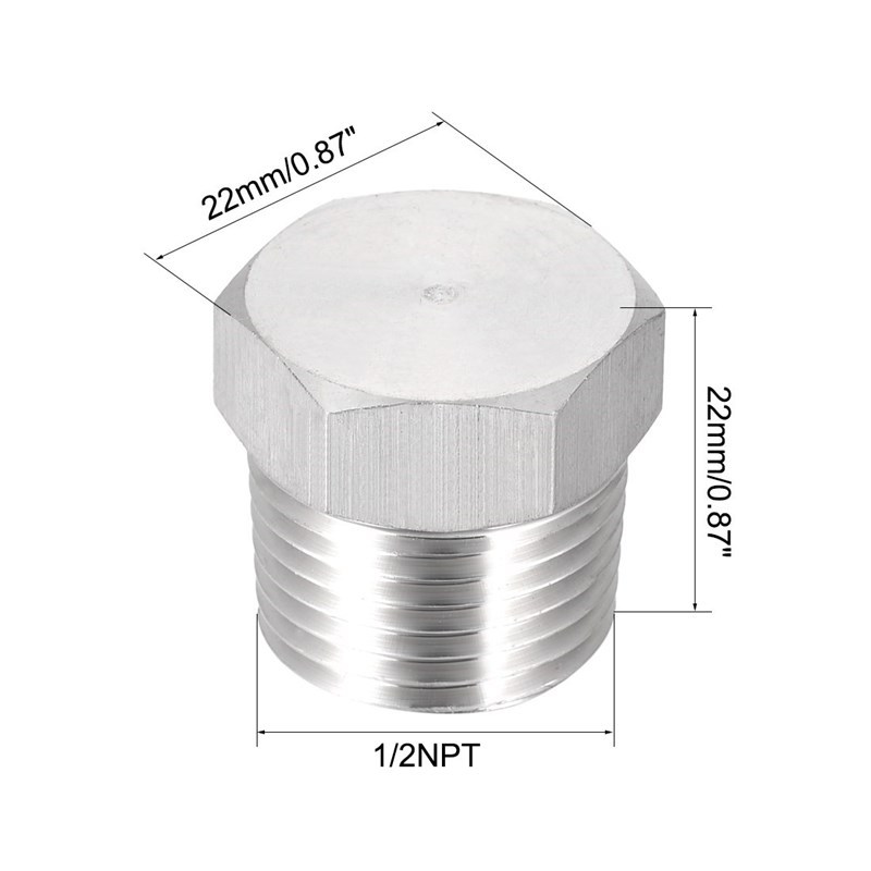 3pcs 1/2NPT Male  Hex Head Plug 304 Stainless Steel Solid Th