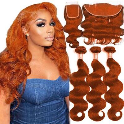 Ginger Colored Bundles With Closure 4x4 5x5 6x6 Body Wave Bu