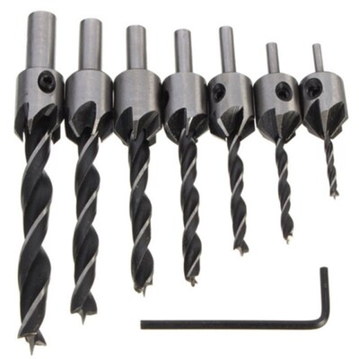 7Pcs HSS 5 Flute Countersink Drill Bit Set Reamer Woodworkin