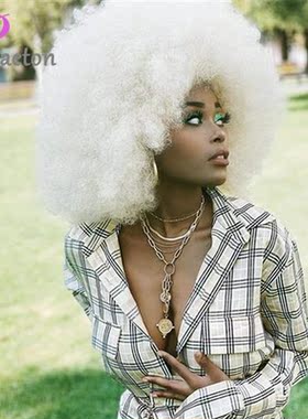 Afro Curly Wig With Bangs High Puff Short Synthetic White Wi