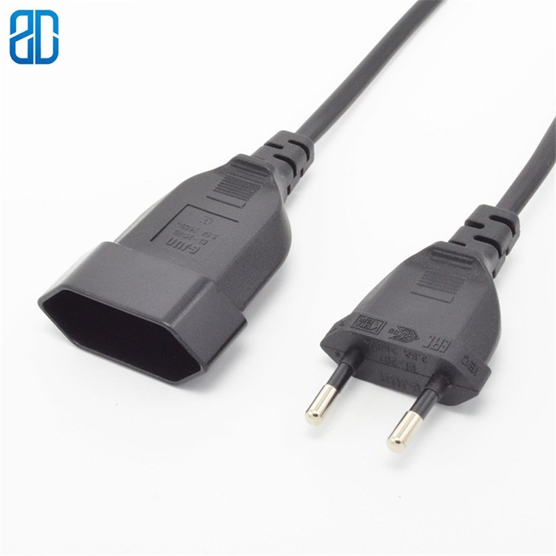 EU Euro 2Prong CEE Male to Female Power Extension Cord Cable