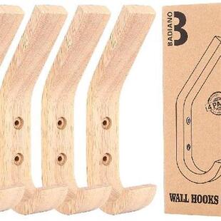 Pack 4 Wooden Coat Hooks Wall Mounted Hat Rack Single