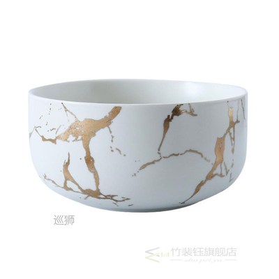 Large Soup Bowl European Marble Ceramic Plate Gold Snacks Wi