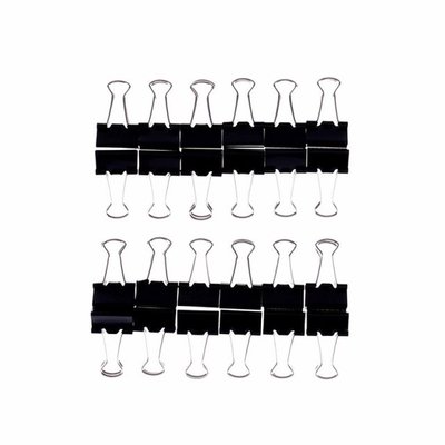 12pcs Paper Clip 15mm Foldback Metal Binder Clips Black Grip