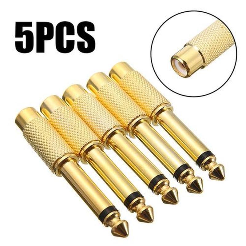 New 5Pcs 6.35mm 1/4 Male Mono Plug To RCA Female Jack Aud