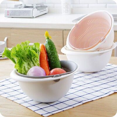 Plastic Vegetable Fruit Rice Washing Double Drain Strainer
