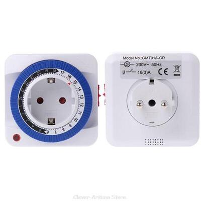 EU 24 Hours Timer Switch Socket 230V 16A Plug In 15min to 24