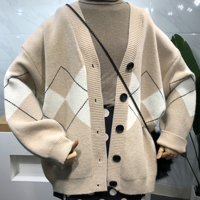 BETHQUENOY 2021 Sweter Casacos Femininos Inverno Argyle Card
