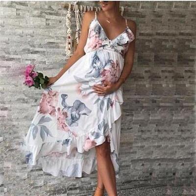 Maternity Dress Ruffled Pregnancy Clothes Print Maternity Cl