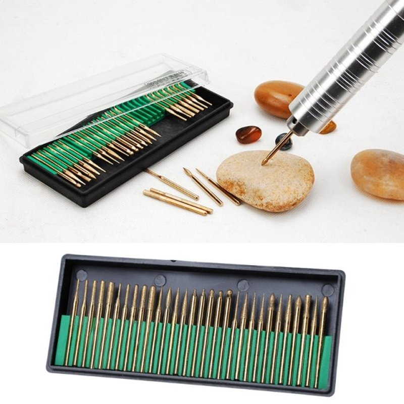 30Pcs 3mm hand Titanium Coated Diamond Burs Bit Set Dremel A
