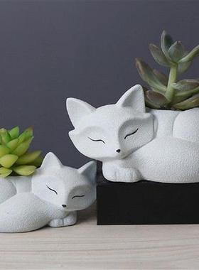 Lying Fox Flower Pot Mold Plaster Clay Epoxy Resin Silicone