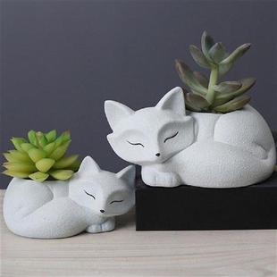 Lying Fox Flower Pot Mold Plaster Clay Epoxy Resin Silicone