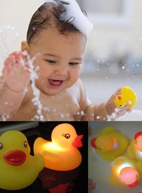 Yellow Rubber Duck Bath Flashing Light Toy Auto Color Changi