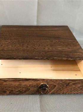 Vintage Wooden  Hinged Lid Pullout Drawer Rectangle