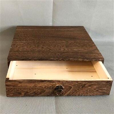 Vintage Wooden  Hinged Lid Pullout Drawer Rectangle