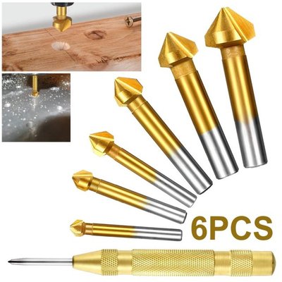6pcs 90 degree 3 flute HSS Countersink Drill Bit Set titaniu