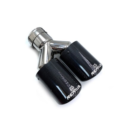 1 Piece Glossy Carbon Fiber Styling Remus Logo Stainless Ste