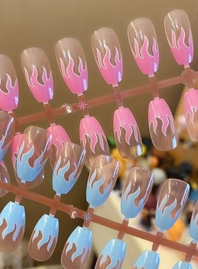 24Pcs/set Flame Fake Nails Blue Fire False Nails Press on N