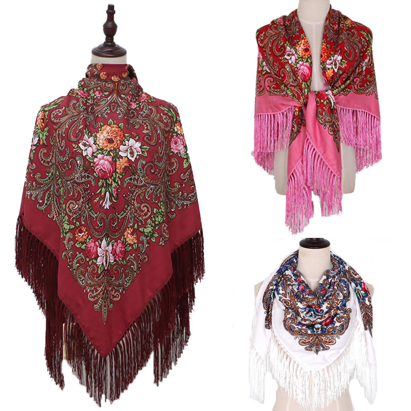 Russian Style Printed Tourism National Wind Tassel Women Sca